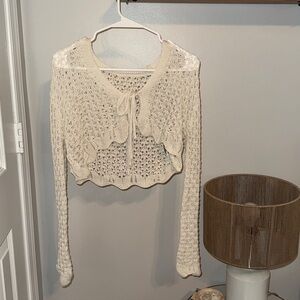 Cream Knit Cropped Cardigan
